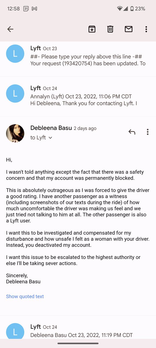 bdebs10's tweet photo. I'm extremely scared and angry at the way @lyft has responded to this critical situation. This driver made 2 confident women feel unsafe in his car, and if he can do that to us w/ @lyft support, he can do more to women in #Toronto 
#amplifythevoice #womensafety @BBBSToronto https://t.co/hkOFFXzI3q