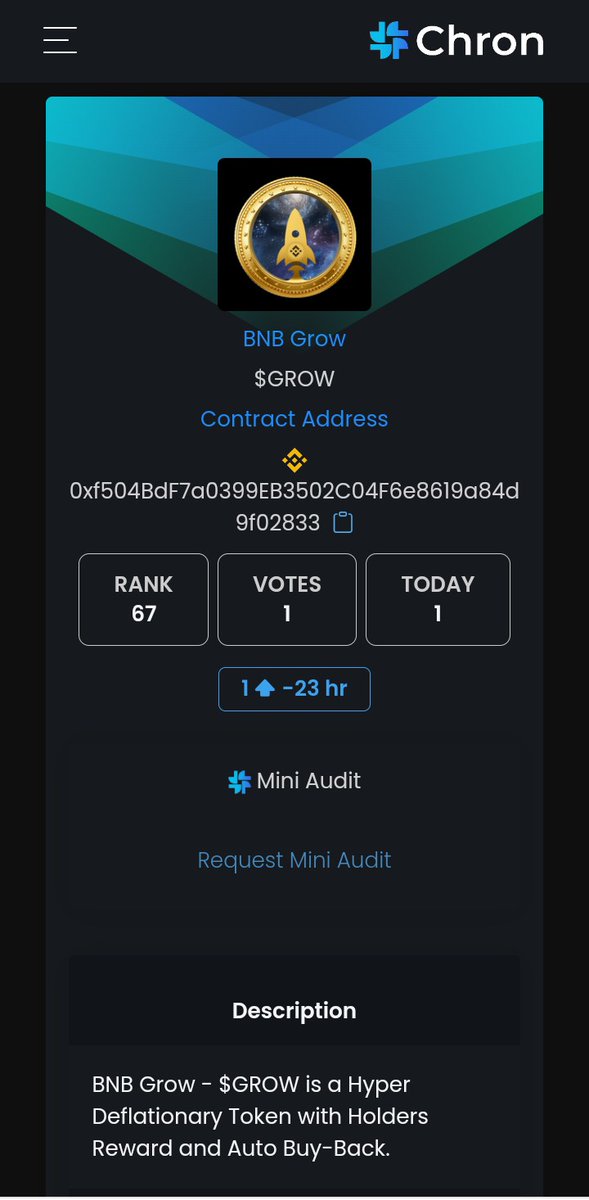 BNB GROW is now Listed on Chron!

Vote for $GROW to be #1

chronofficial.com/token/0xf504Bd…