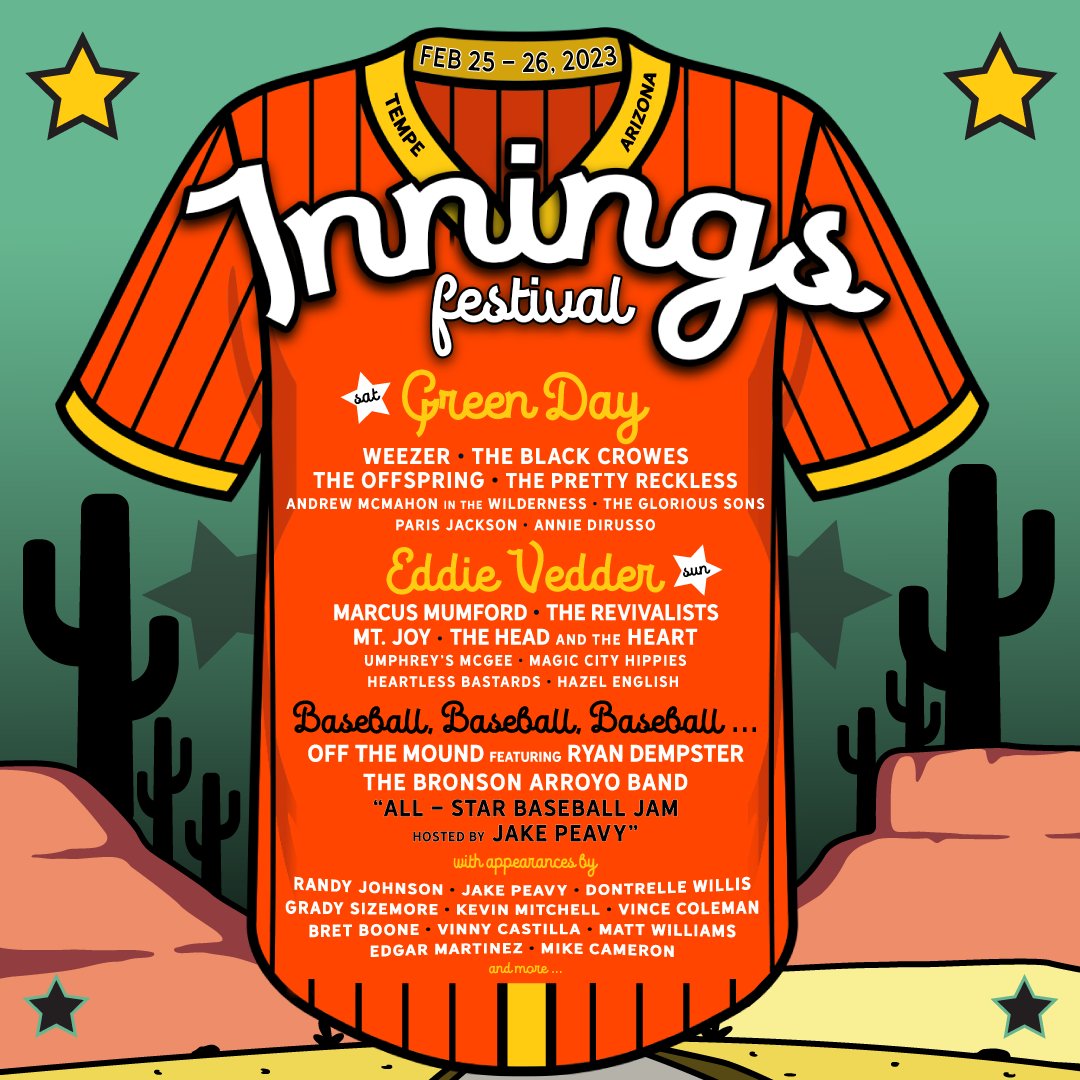 GreenDay's tweet photo. Listen up sluggers! ⚾  We're headlining @InningsFest next year - grab tickets tomorrow @ 1pm ET 🎸🤘🏻https://t.co/z1EtBCdVHb https://t.co/KPC35BVGVo