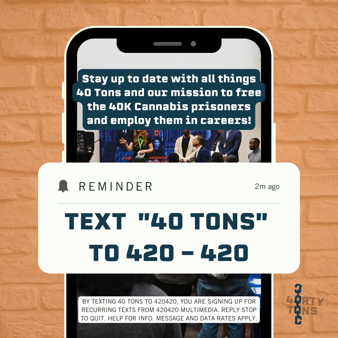 40TonsBrand's tweet photo. It's as easy as 1-2-3-420 π± Text to get updates on all things 40 Tons!
#textforupdates #cannabisculture #cannabisadvocate #socialequity #cannabiscareers #cannabisconference #socialimpact #socialjustice #freethe40K #rehabilitation #BIPOC #minorityownedbusiness https://t.co/xIMrI6DXrI