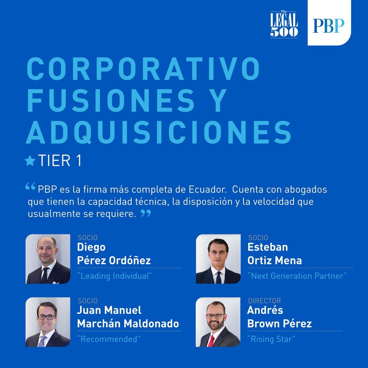 EstebanOrtiz11's tweet photo. Gran reconocimiento a todo el equipo Corporativo y M&A de @PBPLAW y agradecido por este reconocimiento como #NextGenerationPartner de @thelegal500
#Ecuador #L500LatAm2023
Felicitaciones a todos! https://t.co/B0mycywVTK