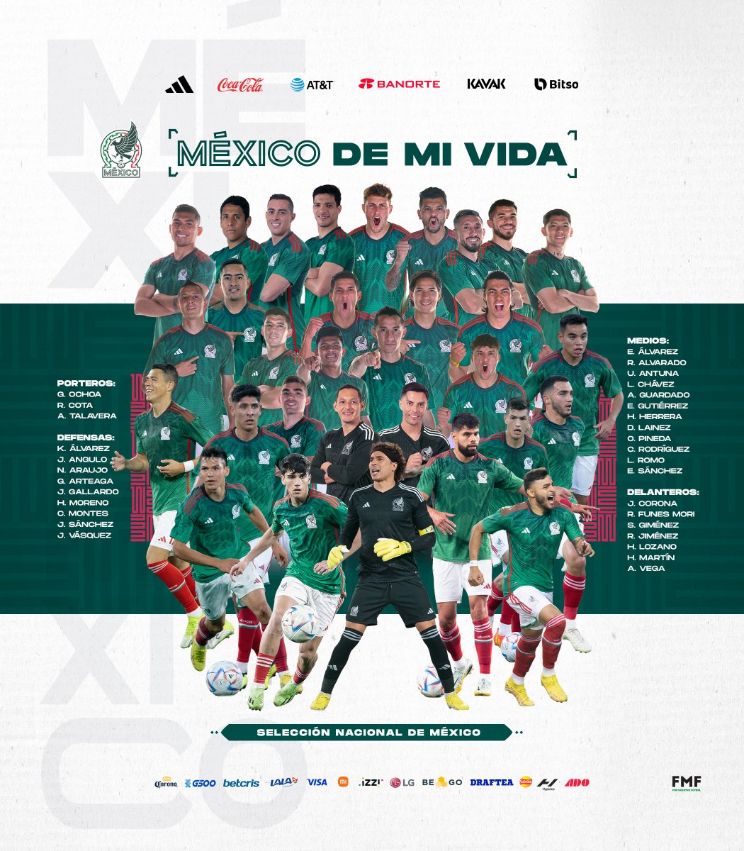 Somos millones de mexicanos con la misma ilusión rumbo al Mundial de Qatar 2022! 🇶🇦🏆 ¡A luchar y dar todo por nuestro país, por #MéxicoDeMiVida! 🇲🇽😤 ¡VAMOOOOS, EQUIPO! 🗣 ¡¡JUNTOS HAGAMOS HISTORIA!! #FMFporNuestroFútbol