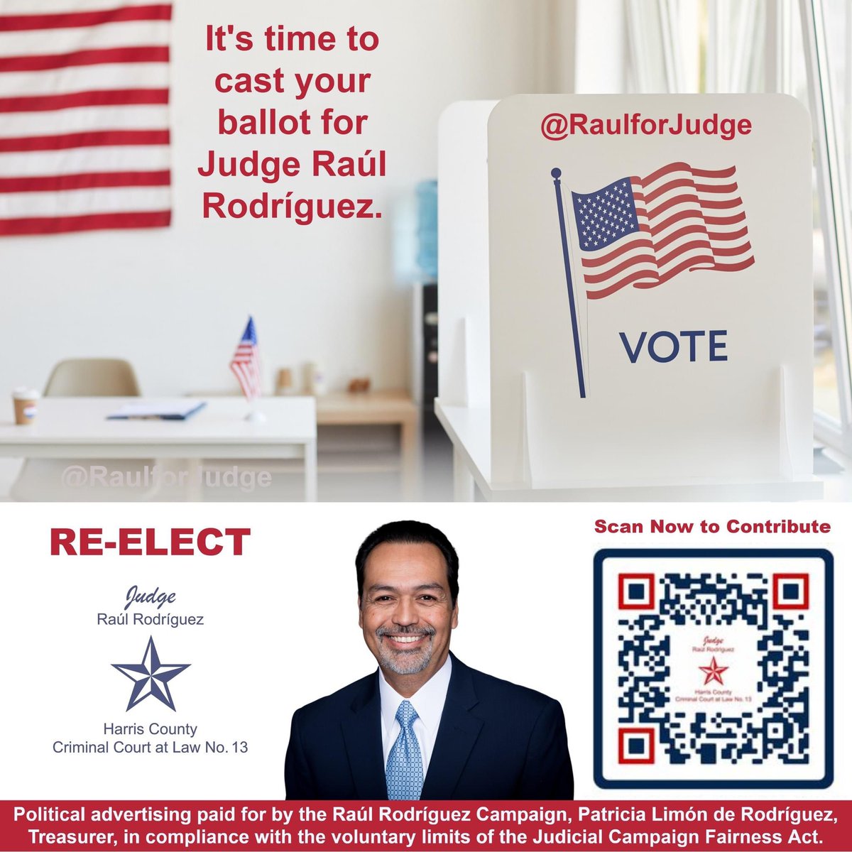 It's time to cast your ballot for @RaulforJudge. If you don't live in Harris County, consider making a contribution. Every dollar counts. 🤑 politics.raisethemoney.com/raulforjudge What's on your ballot: harrisvotes.com/Voter/Whats-on… Where and when do you vote? harrisvotes.com/Polling-Locati…