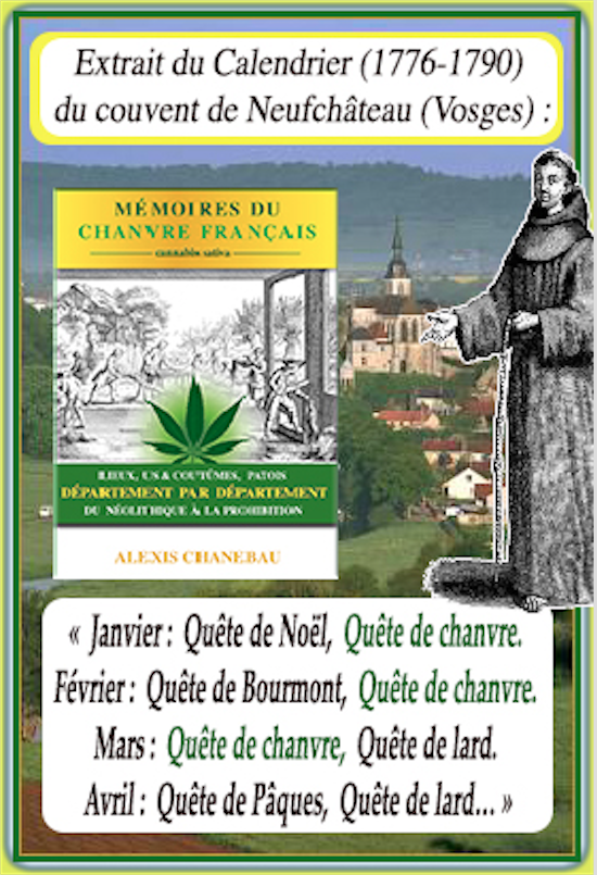 Jadis, le cannabis sativa était la matière première pour les cordes actionnant les cloches des églises, les chemises, les draps, les linges liturgiques, le papier-bible, l'huile alimentant la flamme du saint-sacrement (veilleuse), les alpargates (sandales), etc.
#catholiques
