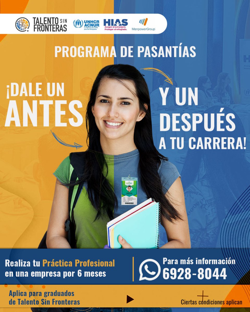 TsFronterasPAN's tweet photo. Si estás estudiando actualmente y deseas poner en práctica tus conocimientos e ir creando un círculo profesional, esta es la oportunidad.
Importante: válido solo para quienes estén estudiando.
@acnurpanama
@hiaspanama
@ManpowerGroup
#ProgramaDeEmpleabilidad #Pasantias https://t.co/p72AGWtQgG