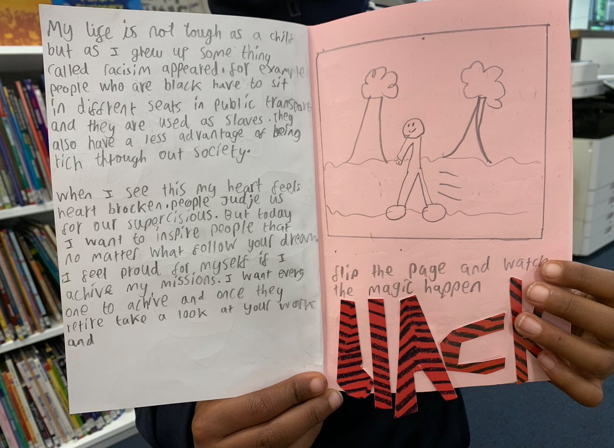 Sawda_P's tweet image. Pictures from today’s #BHM event at #ShoreditchLibrary where young people created their own books
Lovely illustrations and moving words ✨