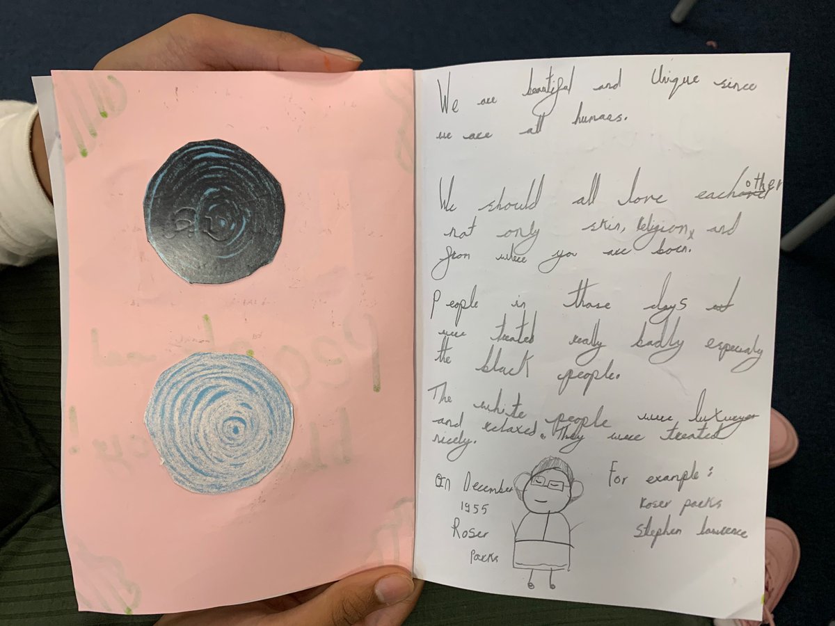 Sawda_P's tweet image. Pictures from today’s #BHM event at #ShoreditchLibrary where young people created their own books
Lovely illustrations and moving words ✨