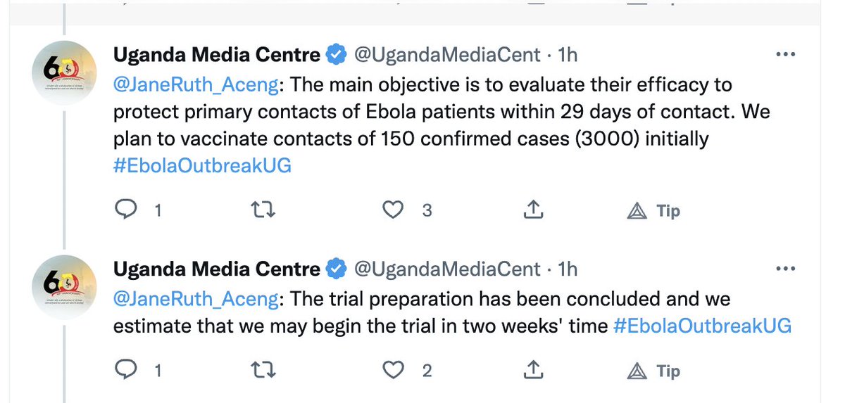 💥Uganda announced trials of new Ebola vaccines will begin in early November and take at least a month to evaluate. The outbreak is growing with 109 cases and 30 deaths confirmed (including 6 health workers). Approved vaccines are not effective for this species.