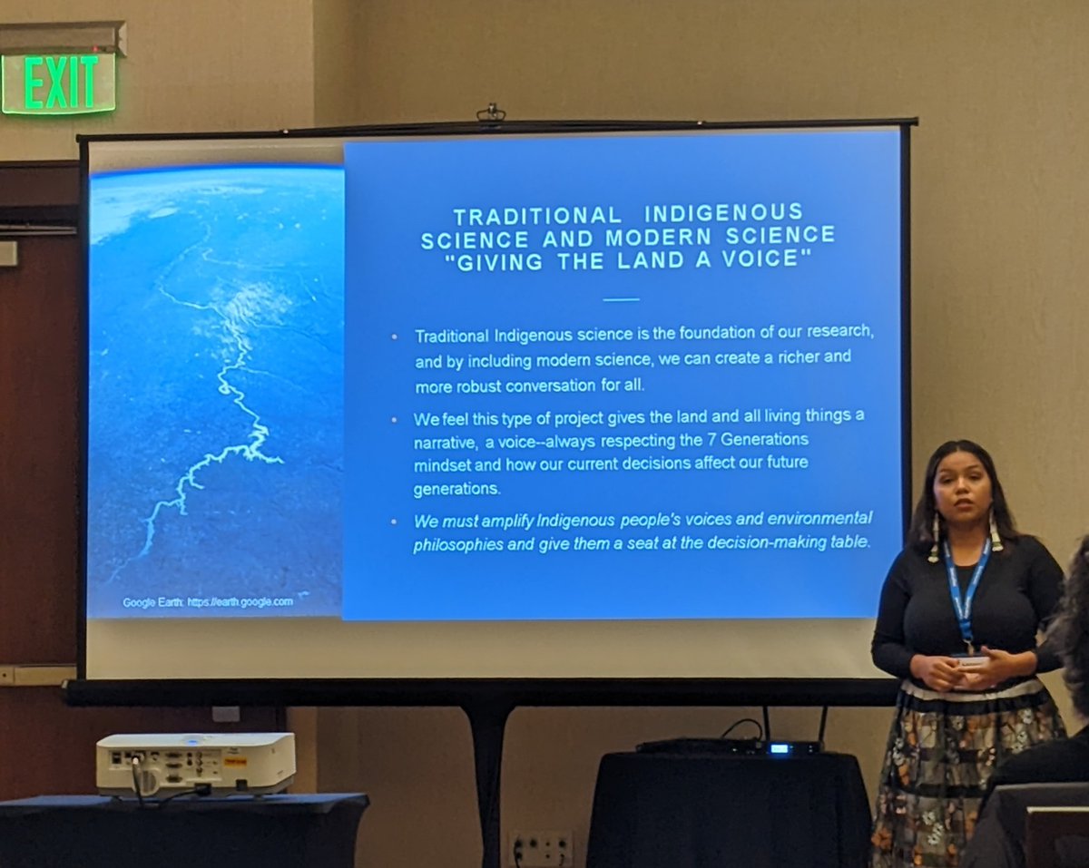 During Session 4-4: 'Community Science through Remote Sensing', representatives from the Omaha and Santee Tribal Nations at #NICC in Nebraska are using #GIS tools to monitor native prairie restoration after a devastating 2019 flood. #Pecora22