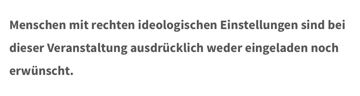 Irgendwas mit „MiMiMi - Cancel Culture - Rassismus gegen Rechte - Blabla“ 

Allein das Statement schon ein Grund diese Veranstaltung zu besuchen.