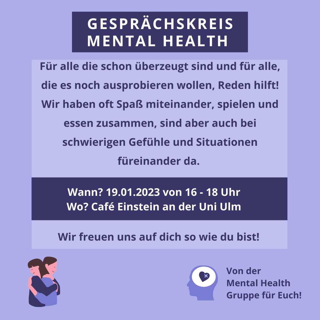 Für alle die schon überzeugt sind und für alle die es noch ausprobieren wollen, Reden hilft! Daher bieten wir euch auch dieses Semester wieder monatliche Gesprächskreisen an – frei nach dem Motto: von Betroffenen für Betroffene!
