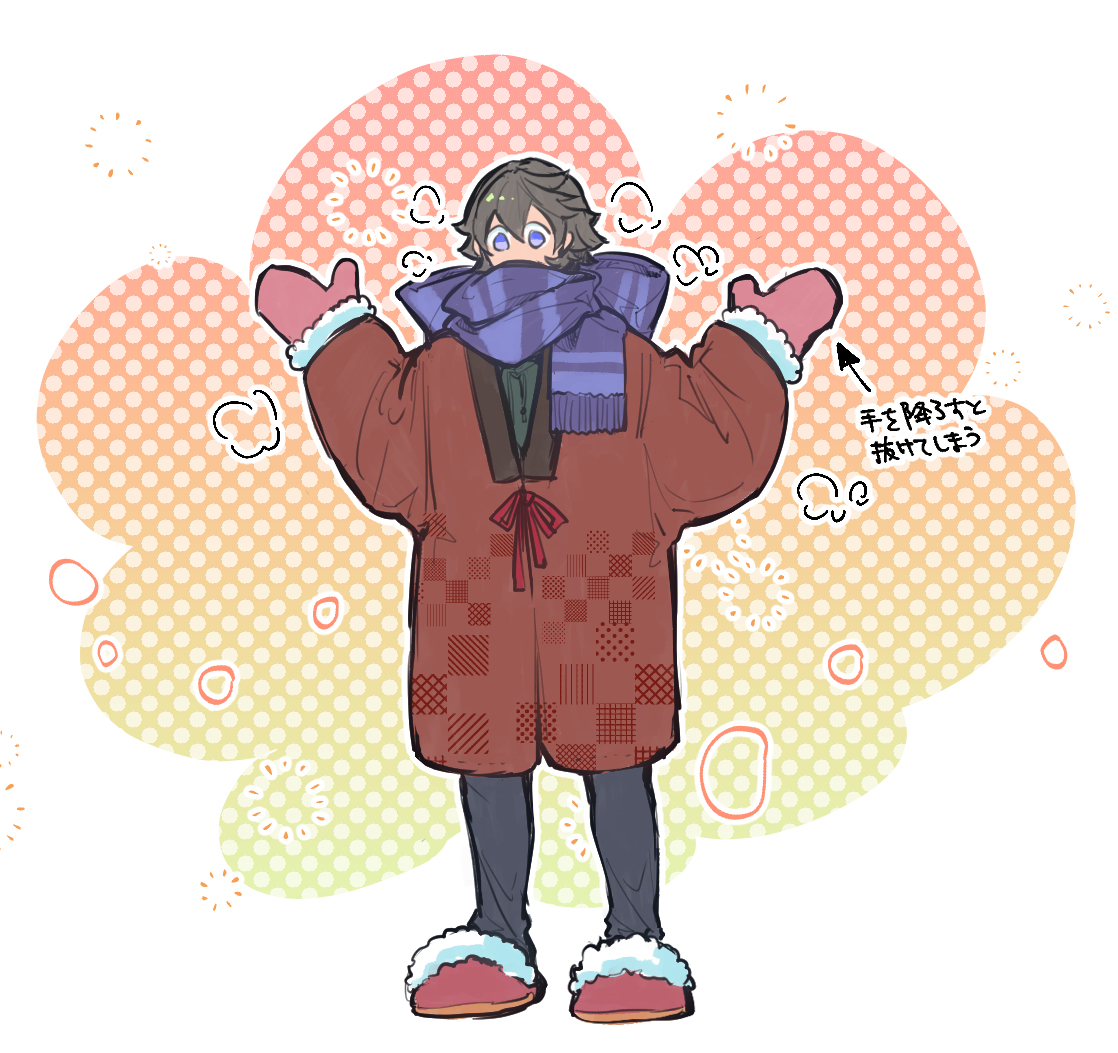 scarf 1boy male focus solo mittens coat winter clothes  illustration images