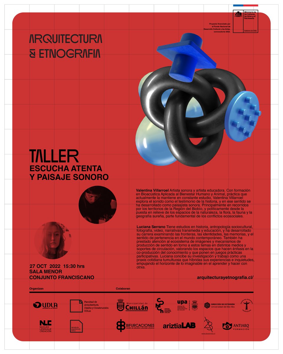 ArqUDLA's tweet photo. ⭕️MAÑANA⭕️  
El Seminario internacional #ArquitecturayEtnografía estará en Chillan

Inscripciones:
https://t.co/pdnhKWRAbK

Revisa el programa en la web:
https://t.co/njP8ZyxYjW https://t.co/dK5yVF2KaG