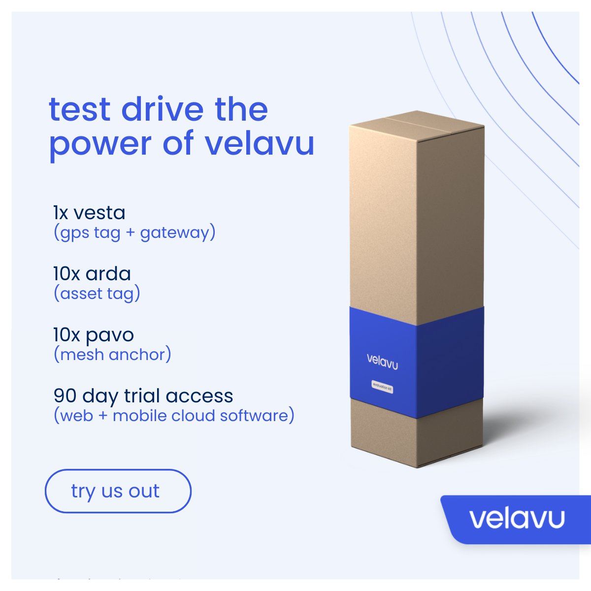 velavu_tech's tweet photo. Ready to track your #assets whether indoors, outdoors, or on the go?
Check out our #evaluationkits: https://t.co/vfY108lFBG
#evaluationkit #meshnetwork #trialaccess #trackwithvelavu #trackingmadesimple #iot #veryverygoodiot #getstartedtoday #RTLS https://t.co/1EsNbA0YLa