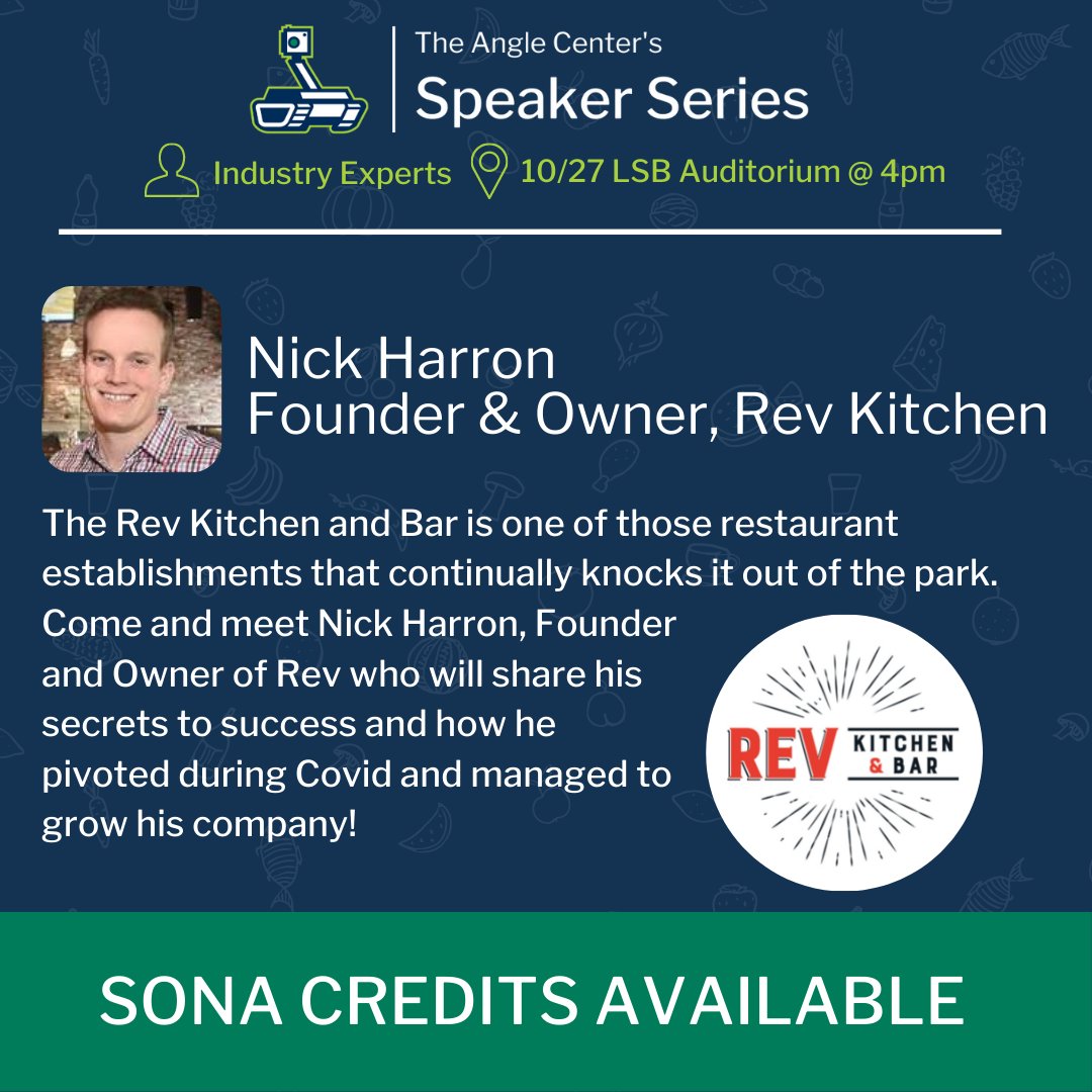 Join us tomorrow afternoon! Nick Harron, the Founder and Owner of Rev Kitchen &amp; Bar will be joining us for a discussion about his entrepreneurial story. 

Sona Credits available:
endicott-bus.sona-systems.com/default.aspx?p…
