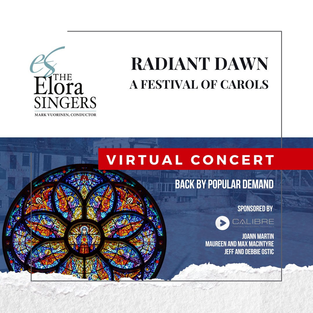 Back by popular demand, we're rebroadcasting two of our virtual concerts, so you can enjoy the glorious sounds of The Elora Singers from the comfort of your home.

Join us online for Radiant Dawn and Bach &amp; Handel

bit.ly/3CrF6lI