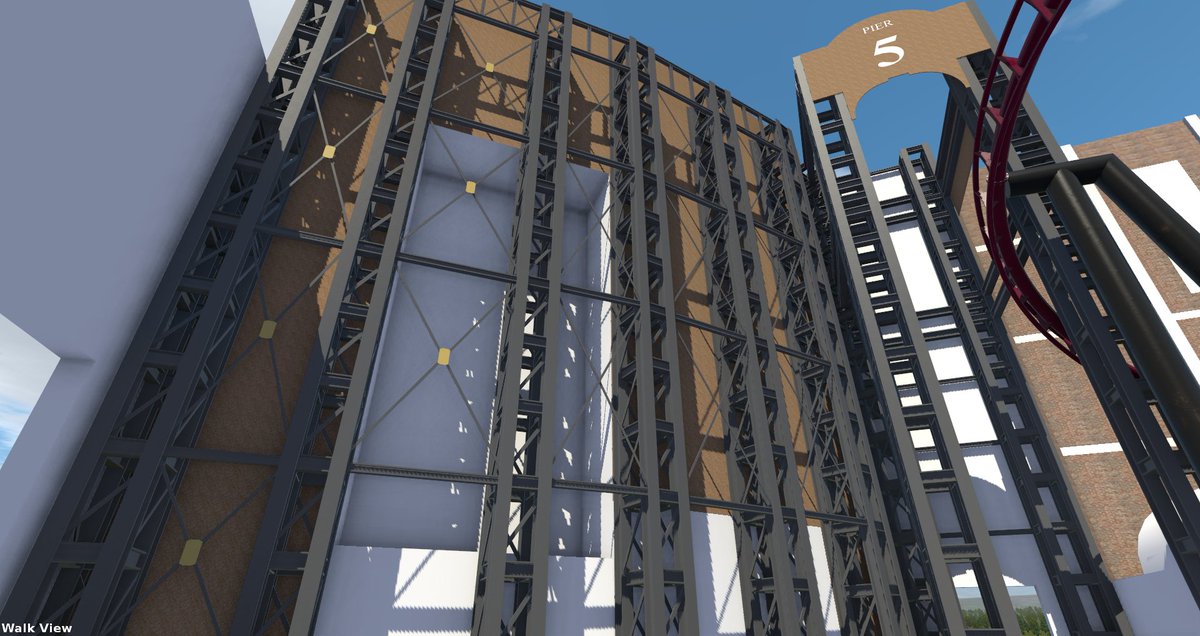 MissSm1l3r's tweet photo. More work! Detailing and fixing incorrect foundation shapes around the hotel area, and more environmental development with the launch structure, steel towers, and queue line 😁 #ProjectFly https://t.co/eQ9uJBp8Vv