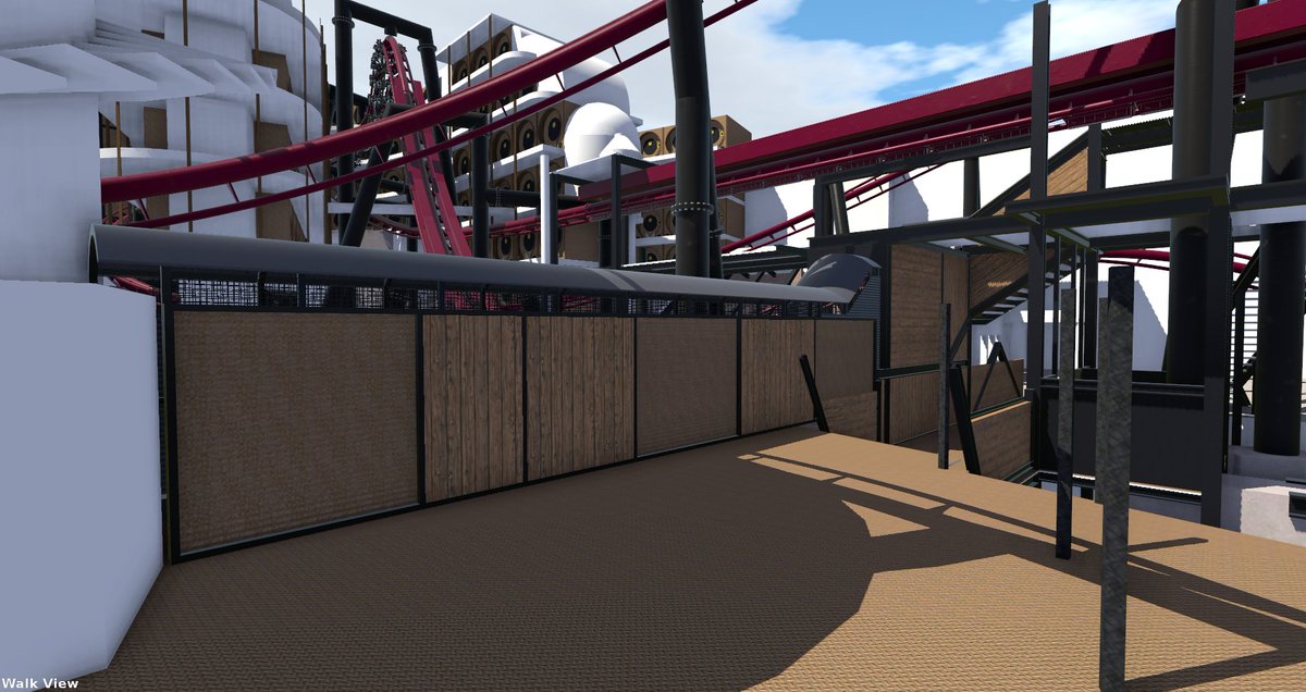 MissSm1l3r's tweet photo. More work! Detailing and fixing incorrect foundation shapes around the hotel area, and more environmental development with the launch structure, steel towers, and queue line 😁 #ProjectFly https://t.co/eQ9uJBp8Vv