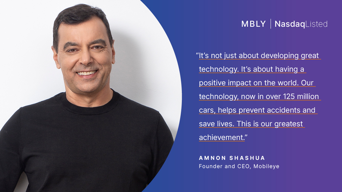 🚗 @Mobileye is driving the autonomous vehicle evolution. $MBLY’s purpose-built technologies drive the commercially viable adoption of driver assist and driverless mobility from safe and affordable field-tested solutions for a driverless future. #NasdaqListed