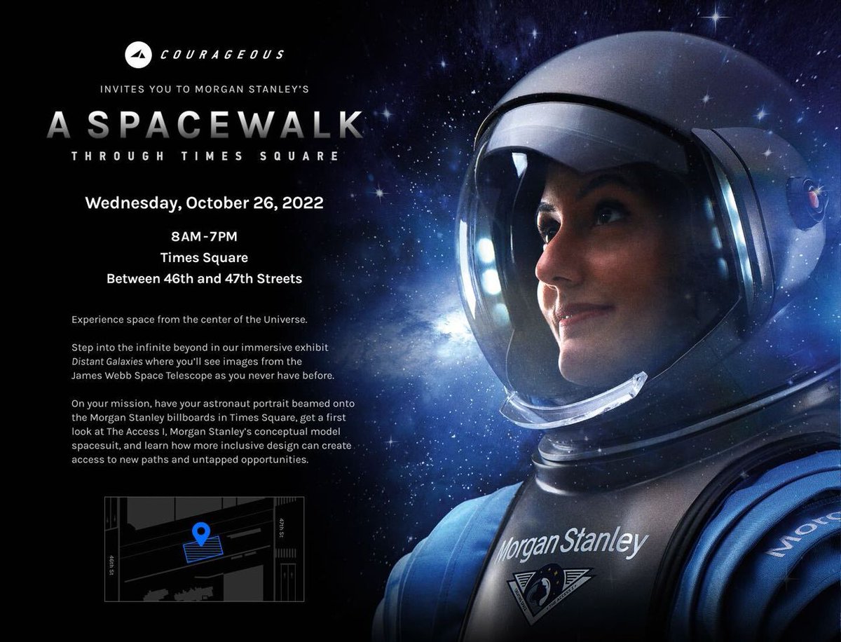Astro_Cady's tweet photo. #Explore #spacesuit design/immerse yourself in @NASAWebb images/see #Access1, @Morganstanley's conceptual model spacesuit & how inclusive design breaks down barriers, expanding who gets to participate in the future of #space. Includes short film, #DistantGalaxies which I narrate. https://t.co/0ADxd9G2LT