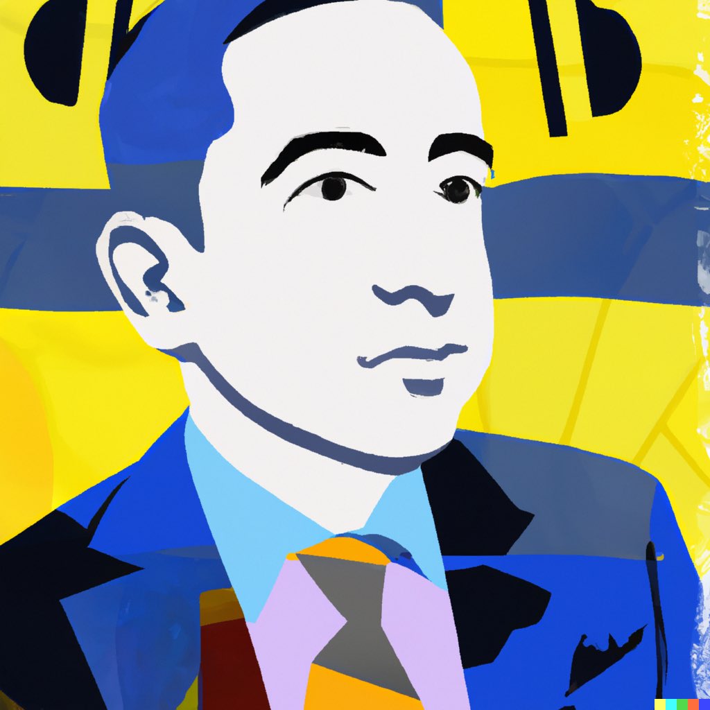 Journalist ⁦<a href="/AriMelber/">Ari Melber</a>⁩ in blues and yellows in the style of Matisse… ⁦<a href="/nocontextmemes/"></a>⁩ thanks for introduction to Dall-e