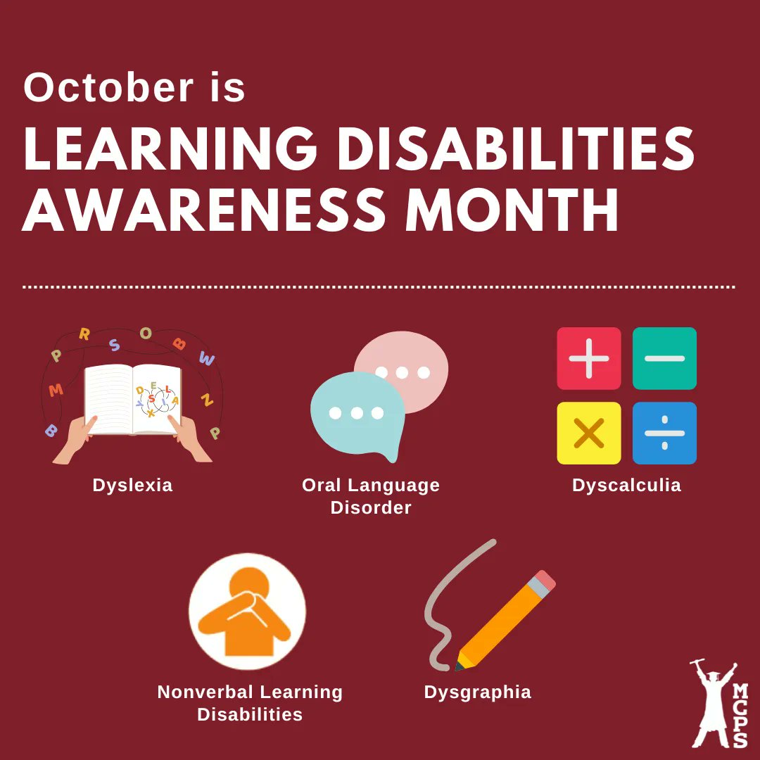 October is Learning Disabilities Awareness Month! 1 in 5 students across the country has a learning disability. Join us in spreading awareness of learning disabilities so we can create a more equitable world for all learners. #ThisisMCPS
