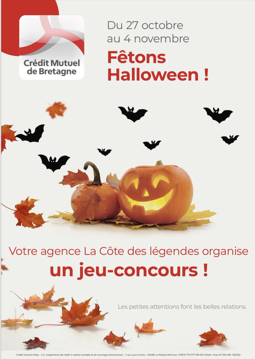 Votre agence est prête à fêter Halloween ! 🎃
Pour l’occasion, nous vous invitions à participer à notre jeu concours du jeudi 27 octobre au vendredi 4 novembre 2022 : à vous de deviner le poids de notre citrouille ! 🎃
Rendez-vous vite à la <a href="/CCMdesLegendes/">ccm Côte des Légendes</a>