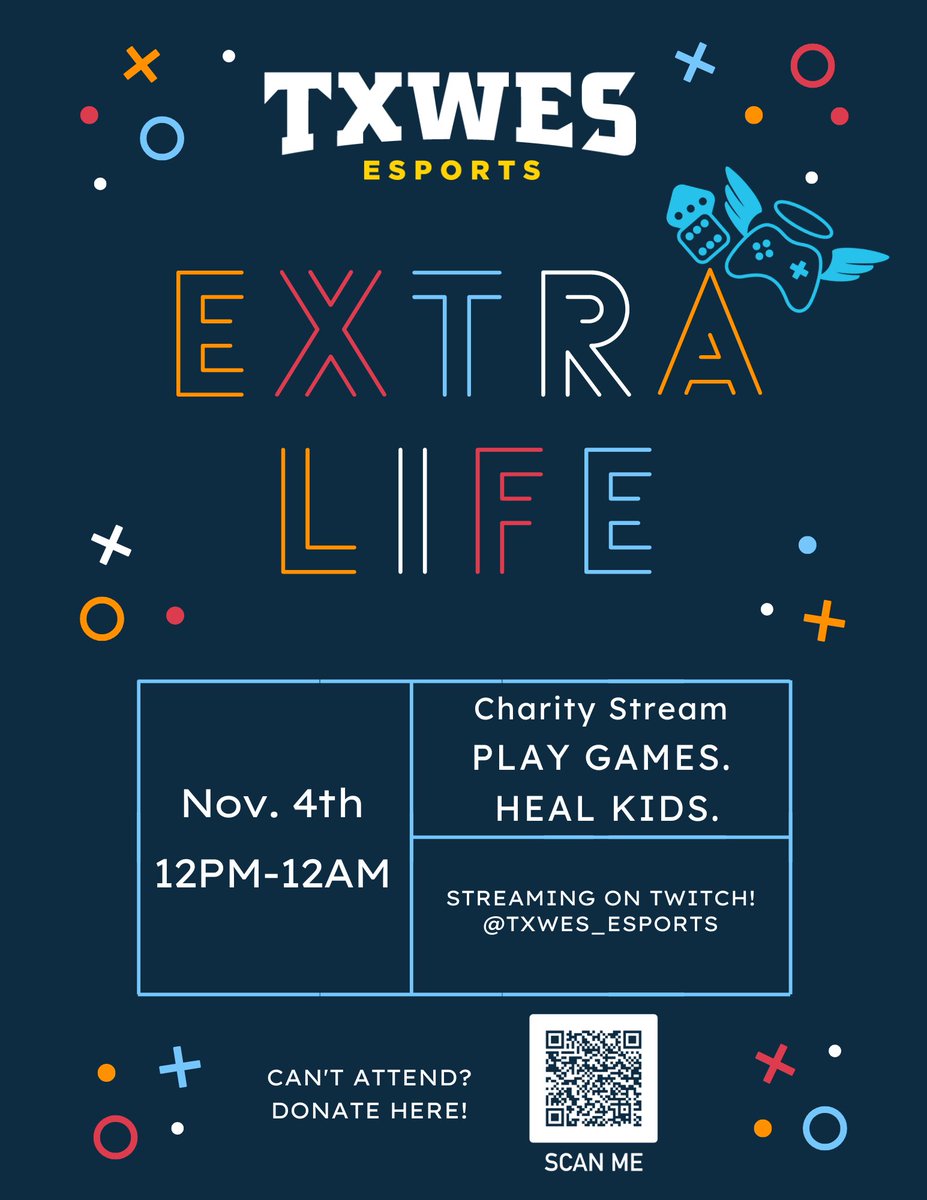 Heyyy everyone! It’s time once again for EXTRA LIFE STREAM BABYYYY

November 4th on twitch.tv/txwes_esports 

I will see you there! (This is not a call to action this is a statement that you will be there, yes you specifically.)