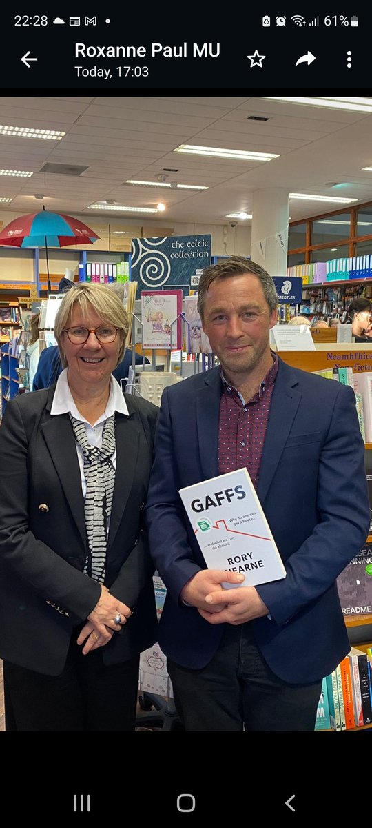 President of <a href="/MaynoothUni/">Maynooth University</a> Professor Eeva Leinonen joins our colleague @RoryHearne     <a href="/MUAppSocSc/">MU Applied Social Studies</a> at the launch of his book 'GAFFS' earlier this evening in  @MUbookshop. Published by <a href="/HarperCollins/">HarperCollins</a> the book explores the current housing crisis and what we can do about it.