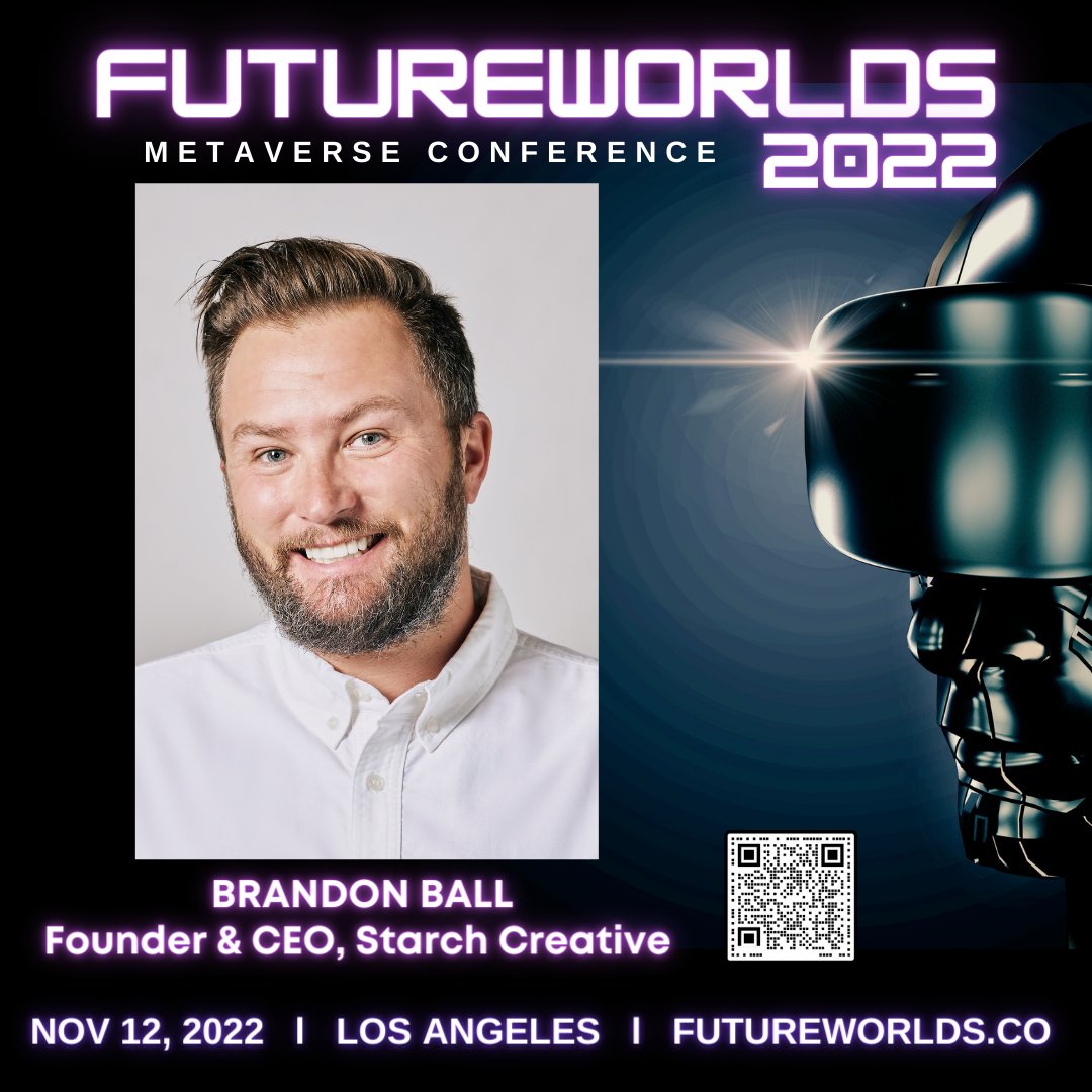 Futureworlds1's tweet photo. Thrilled to have Starch Creative Founder &amp; CEO Brandon Ball as a featured speaker at Futureworlds 2022. Tickets &amp; info here - https://t.co/9J9woE545I
#brandonball #starchcreative #musictech #fanengagement #metaverse #metaverseconference #futureworlds #immersive #futureworlds2022 https://t.co/pVldC3dN07