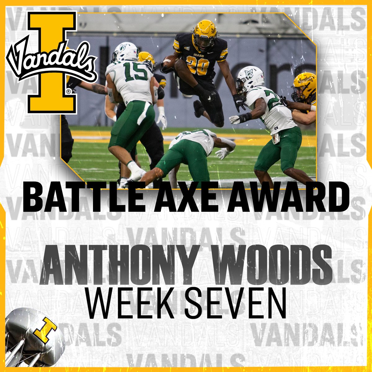 The Vandals have now won five straight games! Time for the Players of the Week for Saturday's win over Portland State! We start with the Battle Axe Award! This week's Battle Axe Award goes to @Anthony1_woods! #GoVandals