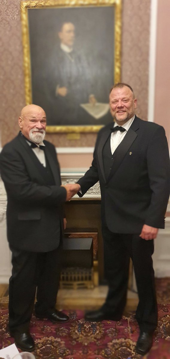 Out with the old and in with the new, WM Roger Bell and his IPM Rob Smith after a memorable installation.
