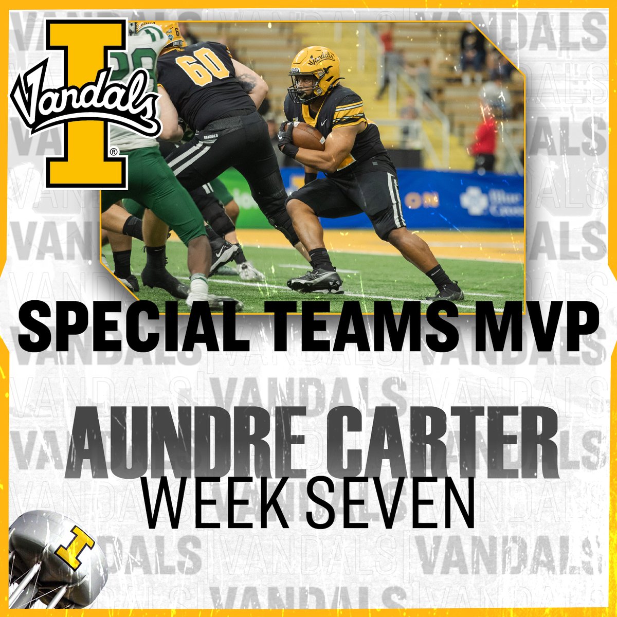 .@aundre_carter18 took care of business on every phase of the special teams game and also busted off the longest Vandal play of the season in a punishing 83-yard run to the one-yard-line. #GoVandals