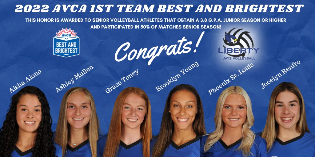 6 seniors on the team this year &amp; ALL 6 make AVCA’s 1st Team Best &amp; Brightest! This honor is awarded to athletes that obtain a 3.8 GPA their junior year &amp; participate in 50% of the matches their senior season. So proud of them for their hard work in the classroom &amp; on the court!
