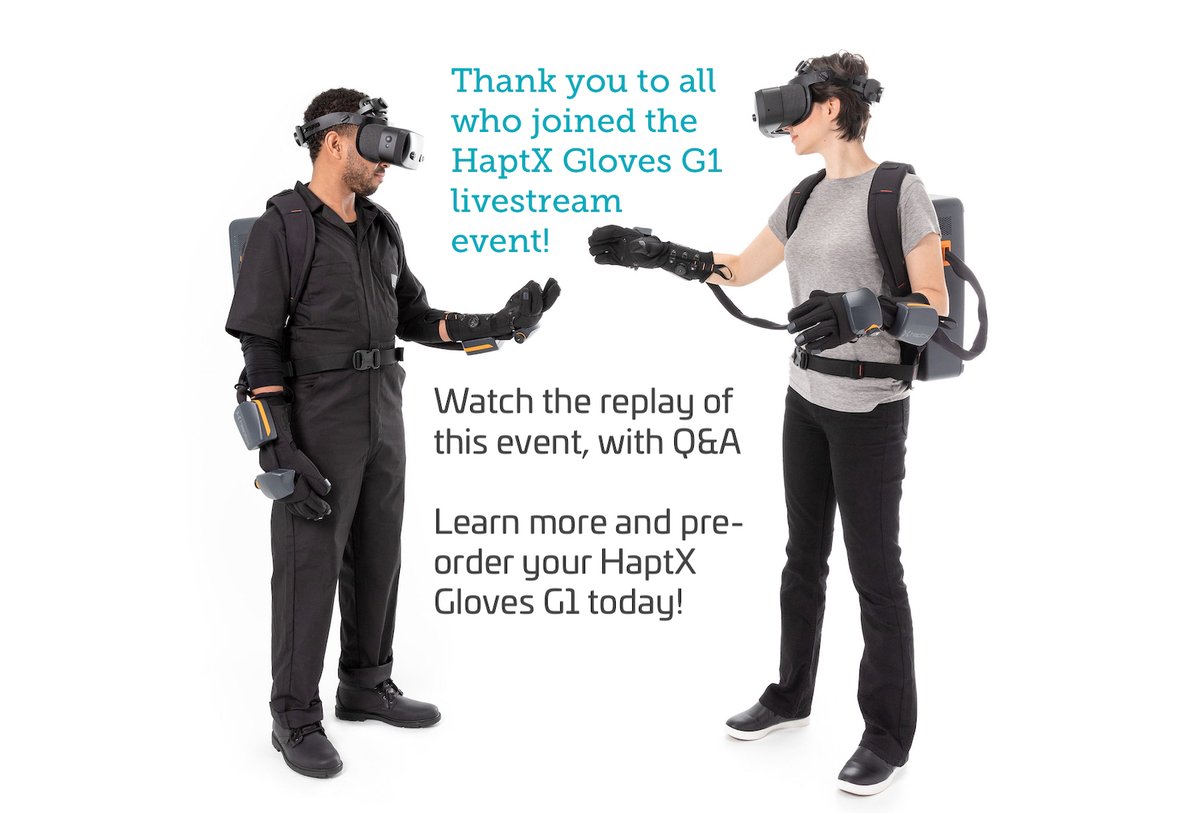 HaptX's tweet image. Did you miss HaptX&apos;s biggest announcement in our 10-year history? Catch the replay of our biggest product release: hear HaptX Founder/CEO Jake Rubin + CRO @joemich reveal the #haptics product that will bring touch to a new level. bit.ly/3N7x9ag #VR #telerobotics