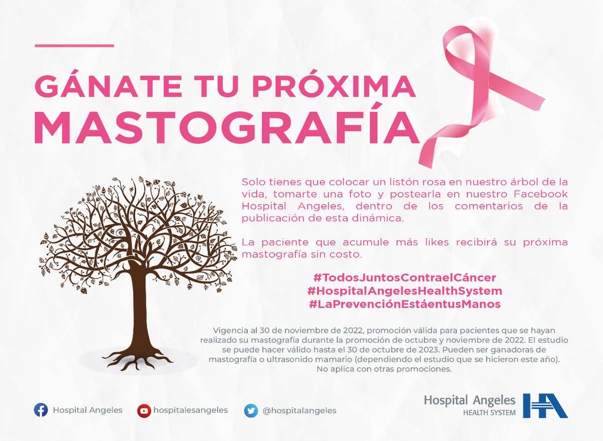 Participa en nuestra #dinámica y gánate tu siguiente #mastografía. 

El 1 de diciembre 2022 se elegirá la fotografía de la ganadora que obtuvo más likes en nuestro post de #Facebook. ¡Mucha suerte! 

Aquí te decimos cómo ganar 👇