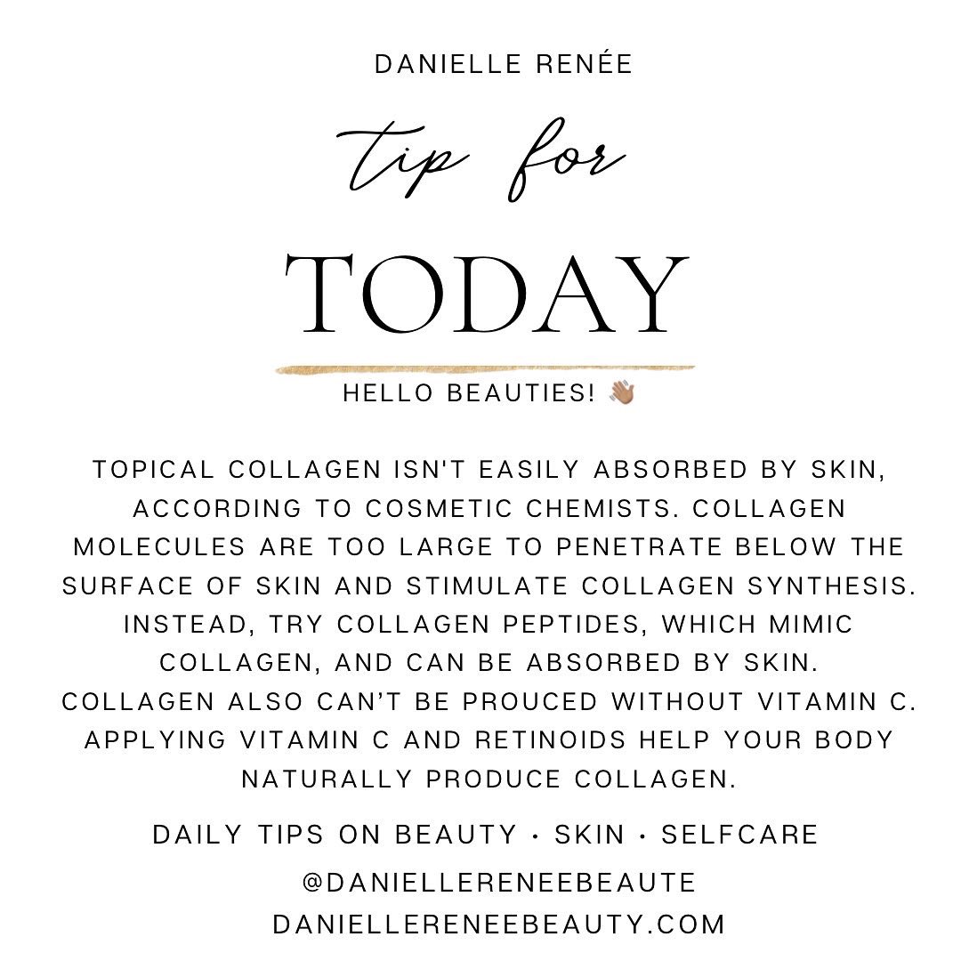 dani_dials's tweet image. Dermatologists say topically applying collagen isn’t the best option in terms of anti-aging &amp;amp; improving firmness and elasticity of skin. See blog: daniellereneebeauty.com/post/topical-c…

#tipoftheday #skintips #beautytips