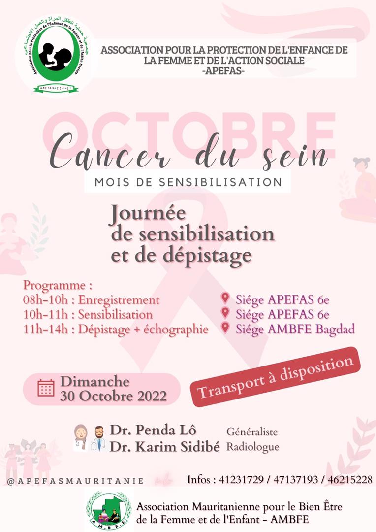 apefas's tweet photo. Nous organisons une journée de sensibilisation et de dépistage gratuit ce Dimanche 30 Octobre 2022 à partir de 8h.
Nous avons des médecins volontaires et qualifiés pour vous dépister et vous faire si nécessaire une échographie mammaire gratuitement.
#Apefasmauritanie #OctobreRose https://t.co/C9ep92e1CE