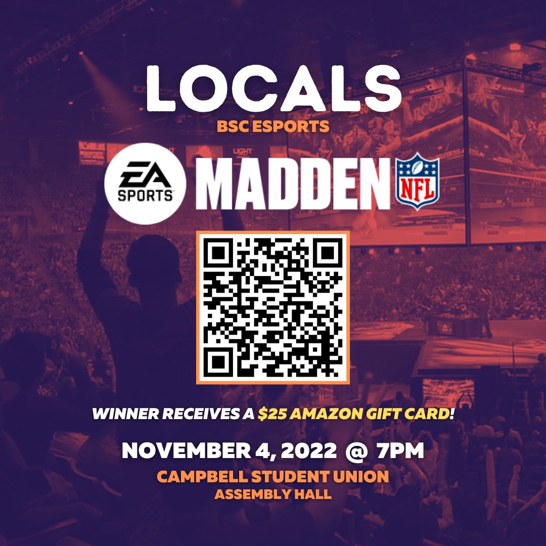 LifeatBuffState's tweet photo. Sign-ups are currently live for the next BSC E-Sports tournament. Join the team next Friday Nov. 4 at 7pm in the Campbell Student Union Assembly Hall! Scan the QR or copy/paste the link to register...https://t.co/dSjiFsEZG8 https://t.co/4DhuLuqmDq