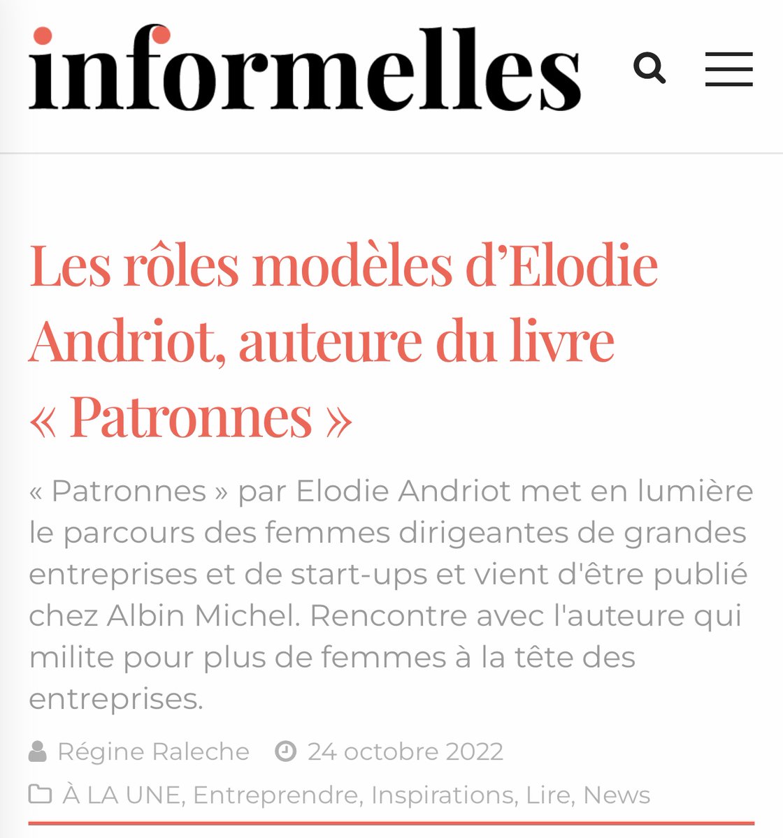 ElodieAndriot's tweet photo. Merci beaucoup aux @woman2thetop et à Régine Raleche pour ce superbe article sur les #Patronnes 🙌🏻
https://t.co/kM4u4KIYMr https://t.co/4JVUh61qW3