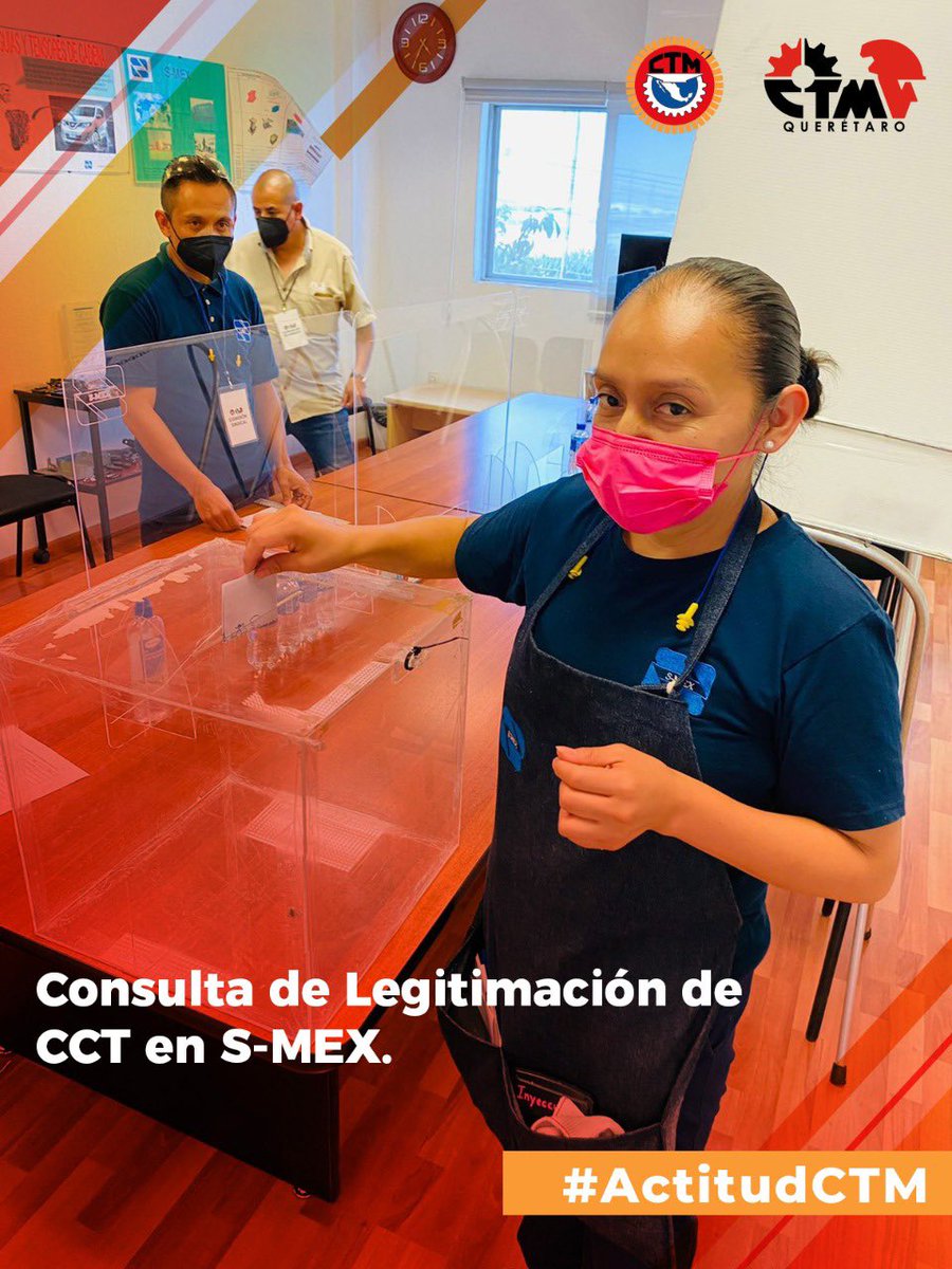 CTMQueretaro's tweet photo. 👉 En cumplimiento con el nuevo modelo laboral, se llevó a cabo la Consulta de Legitimación de Contrato Colectivo de Trabajo en S-MEX, obteniendo un resultado favorable por parte de la base sindical. 🗳👥

¡Enhorabuena! 🎉

https://t.co/qUYc2OVrWv   

 #CTMQuerétaro #ActitudCTM https://t.co/L9Y6EEzCmr