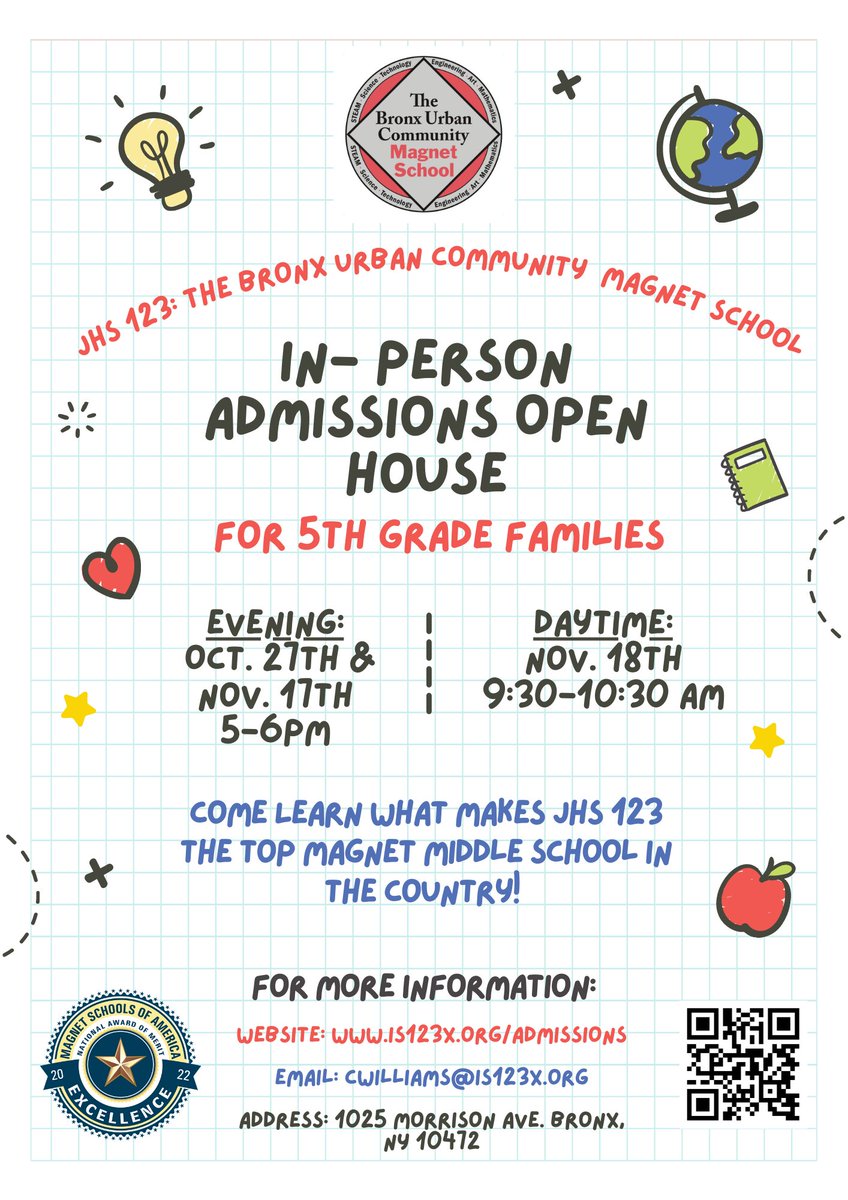 Come see what our award-winning Magnet School has to offer your soon-to-be Middle Schooler! We are having an in-person open house for 5th grade families TOMORROW 10/27 from 5-6 PM. 1025 Morrison Ave. Spread the word, see you there!