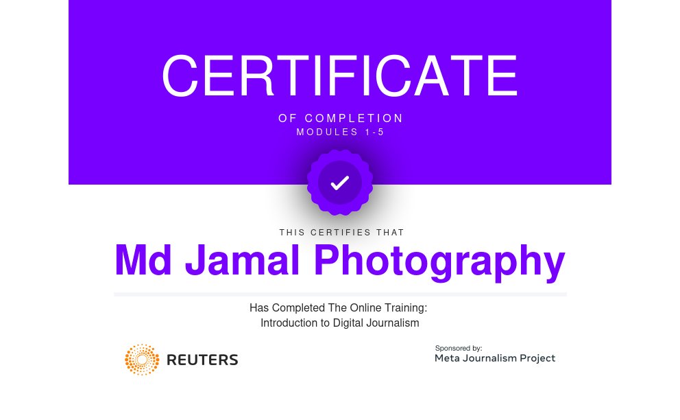 Alhamdulillah I passed Congratulations! I have completed the #Reuters Training Course: Introduction to Digital #Journalism #bestphotochallenge #BestPhotographyChallengeio #picturechallenge #photographychallenge #picture #picoftheday #photographer #photoshoot #photochallenge