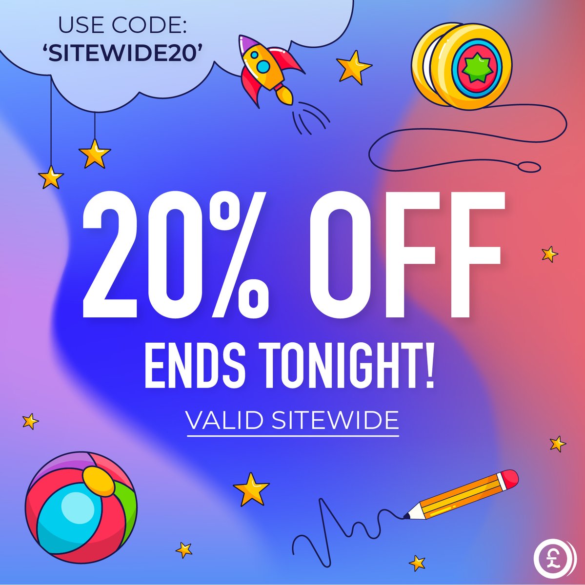 This is your finial warning..... 🚨

Our sitewide 20% off sale ends midnight tonight! If you've got a basket filled full of toys, then this is your chance to place that order and use code SITEWIDE20 to get a whopping 20% off 🤩 #poundtoy #bargain
bit.ly/2WC5jth