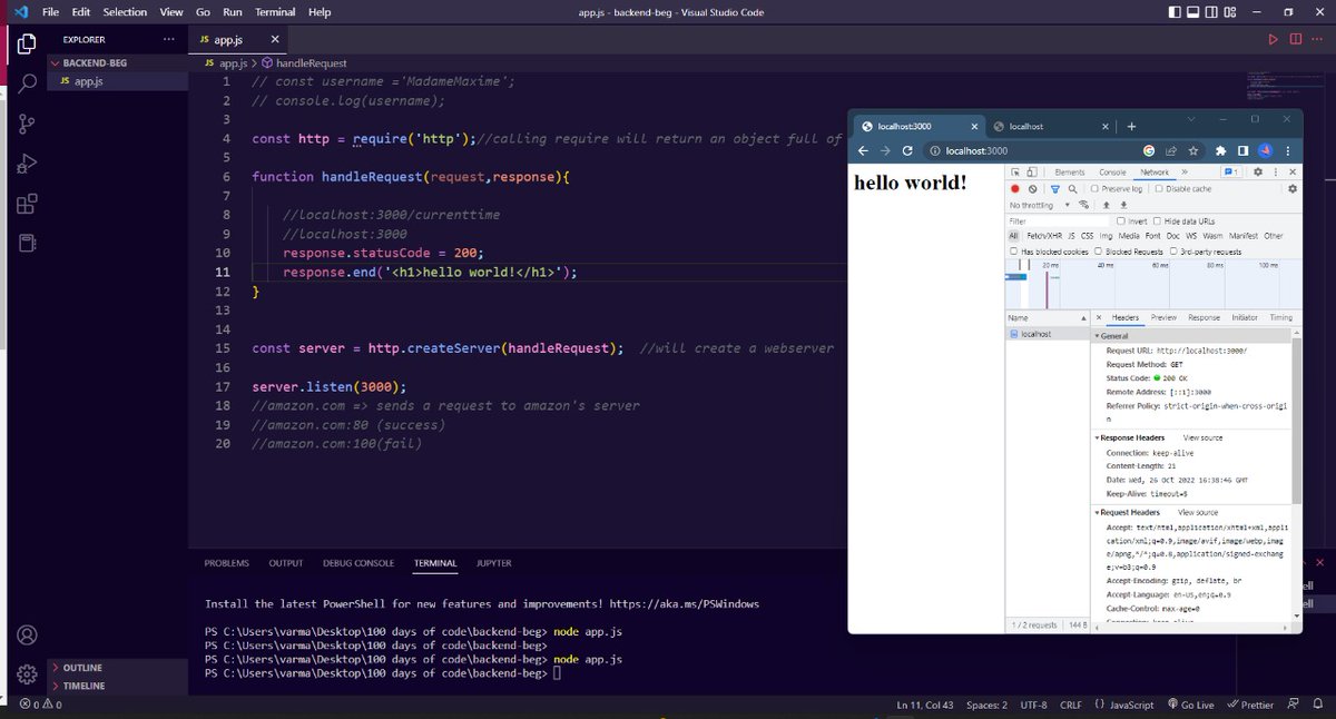 gouri_varma_'s tweet image. ✅ Day 62
Handling requests and creating custom responses #100daysofcode #Javascipt #NodeJS #webdevelopment