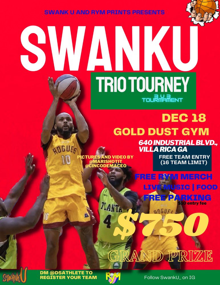 Swank U Trio Tourney Dec. 17th Part 2.
Free Team Entry
Live Dj
BBQ
Free Merch
$750 Cash Prize‼️
DM me to signup ASAP 16 spots only