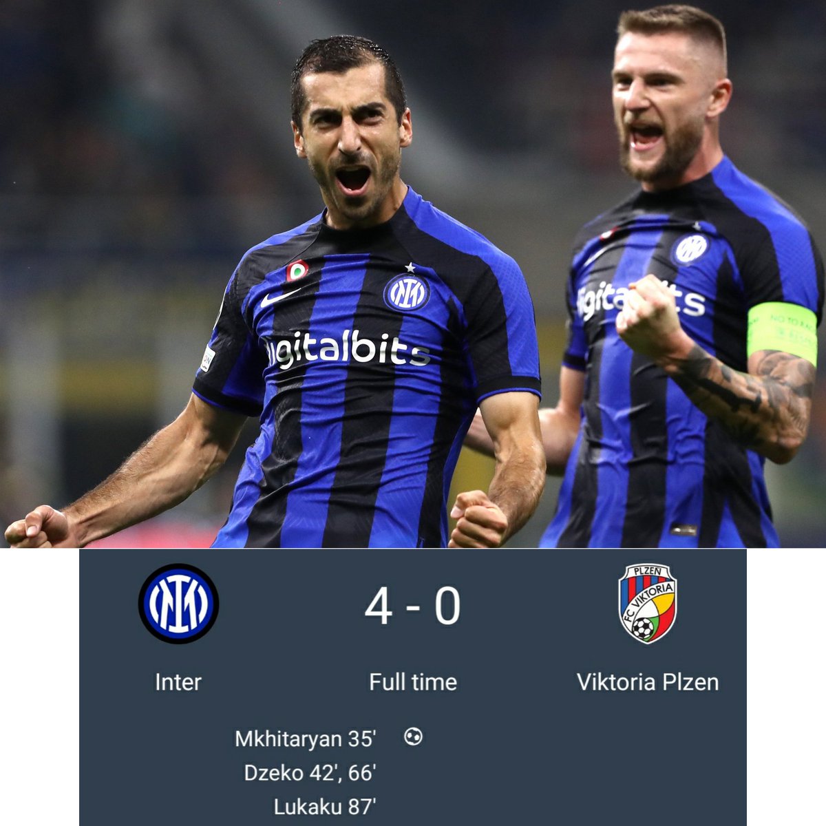HAzaiba's tweet photo. Inter 4 vs 0 Viktoria Plzen #inter #ViktoriaPlzen #lukaku #dzeko https://t.co/gGr16s4uiW