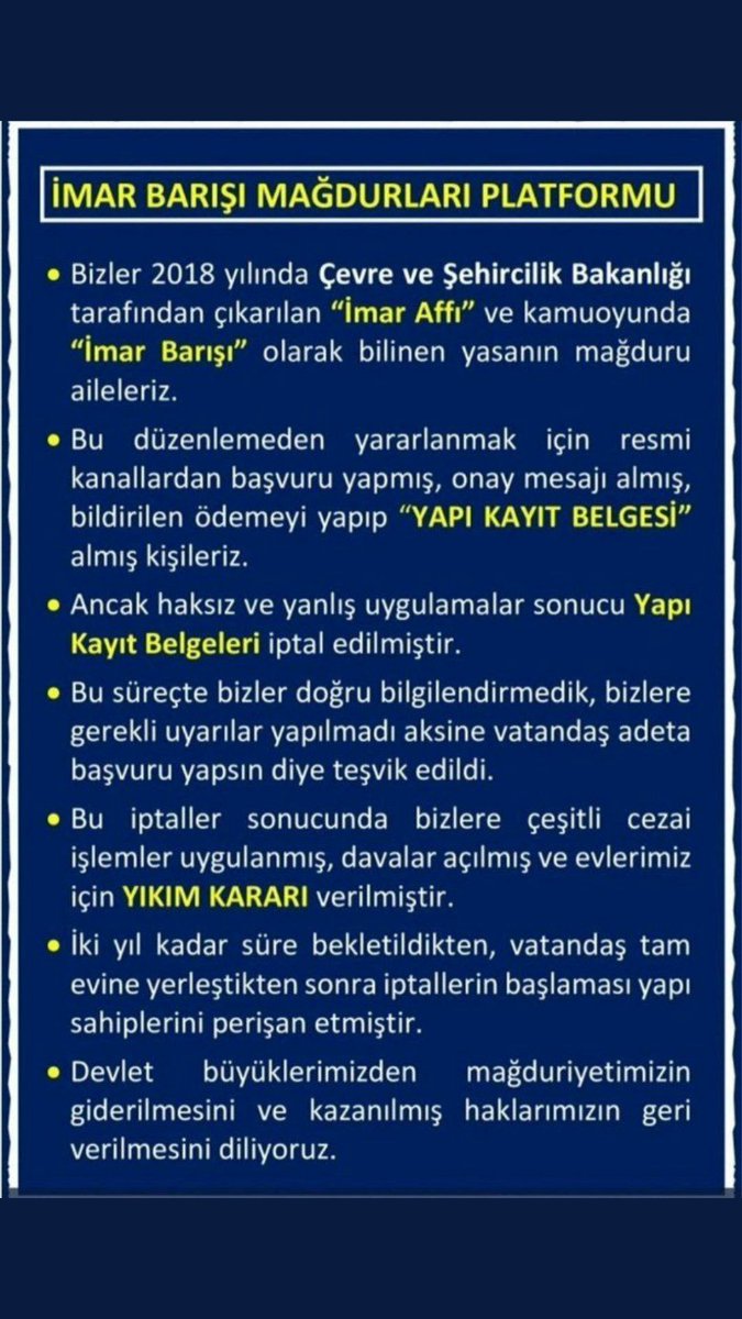levdilsu1's tweet photo. @enginozkoc Milyonların #yapıkayıt belgesi 4 yıl sonra iptal edildi. Yatırılan paralar devlete kaldı. Kendi arsası üzerine ev yapmış insanlar mahkemelerde, yıkım kararları, yüksek para cezaları, elektrik su kesintileri bu konuyu @ozcanpurcu meclis kürsüsünden anlattı bizi niye duymuyorsunuz. https://t.co/M5pZHnBHvH