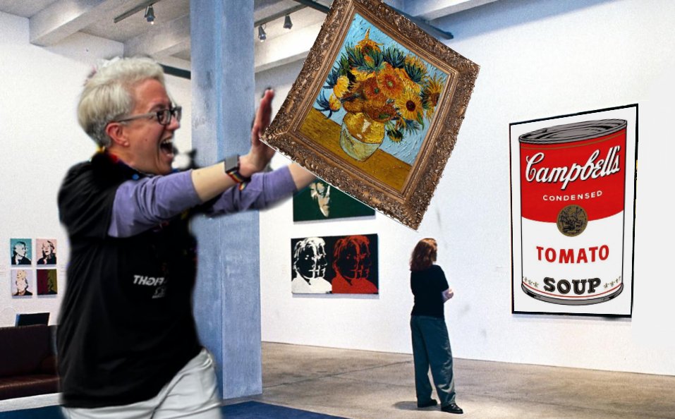 To fight for #ClimateActionNow, I'm throwing this Van Gogh painting at an Andy Warhol rendition of soup. #JustStop_Oil