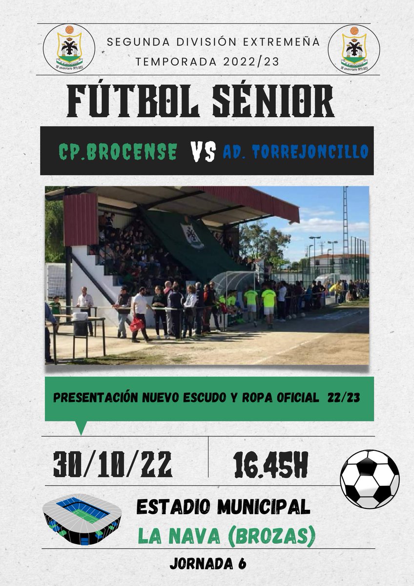 CP_Brocense's tweet photo. 💚🤍 FúTBOL SÉNIOR

‼️ ESTE DOMINGO OS NECESITAMOS! ‼️

✔️✅ Tenemos partidazo y queremos ver el municipal lleno 🏟️💯

⚽ JORNADA 6 ⚽

🆚 TORREJONCILLO

🗓️ Domingo 30

🕓 16.45h.

🏟️ La nava (Brozas)

➡️ ADEMÁS  REALIZAREMOS LA PRESENTACIÓN DEL NUEVO ESCUDO Y DE LA ROPA OFICIAL https://t.co/mLztpEvHd0